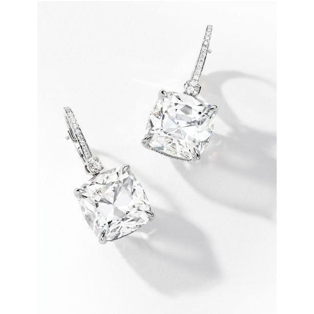 Cushion Cut Diamond Dangle Earrings 2.40 Carat White Gold 14K