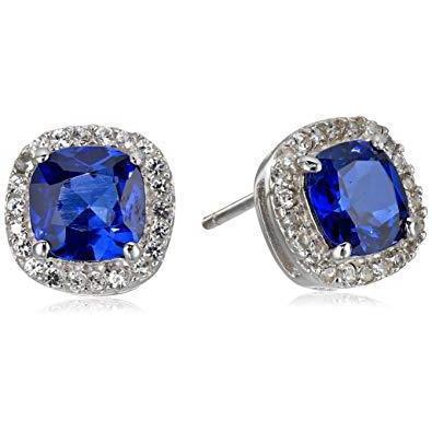 Cushion Cut Halo Ceylon Sapphire With Diamonds 4.44 Carats Studs