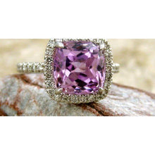 Cushion Cut Pink Kunzite And Diamond Ring White Gold 14K 30.40 Ct