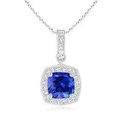 Cushion Cut Tanzanite And Round Diamonds 18 Ct Pendant Gold 14K