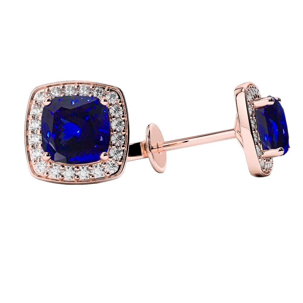 Cushion Cut Tanzanite With Diamonds 4.40 Carats Studs Earrings 14K