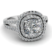 Cushion Cut With Round Diamond Ring 3.50 Carats 14K White Gold