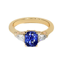 Cushion Deep Blue Ceylon Sapphire & Tapered Baguette Ring 9.50 Carats