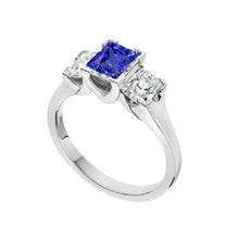 Cushion Diamond 3 Stone Ring V-Prong Ceylon Sapphire 1.50 Carats