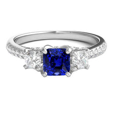 Cushion Gemstone Blue Sapphire Ring Princess Diamonds 2.50 Carats