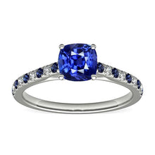 Cushion Gemstone Ring Round Blue Sapphire & Diamonds 2.50 Carats