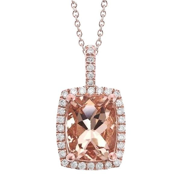 Cushion Morganite And Round Diamonds 16.50 Ct Pendant Rose Gold 14K