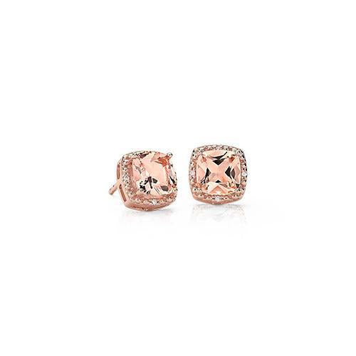 Cushion Morganite & Diamond 10 Carats Stud Earring Rose Gold 14K