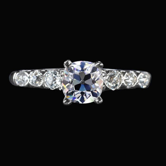 Cushion Old Miner Diamond Lady's Ring With Accents Prong Set 3 Carats