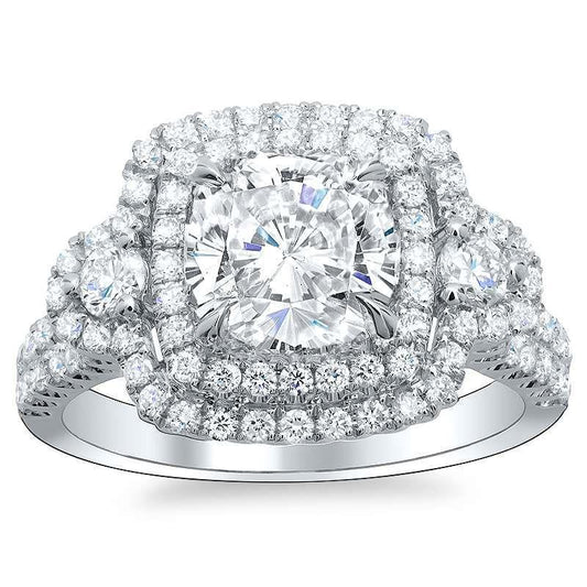 Cushion & Round Cut Gorgeous Halo Diamond Wedding Ring 6.40 Ct