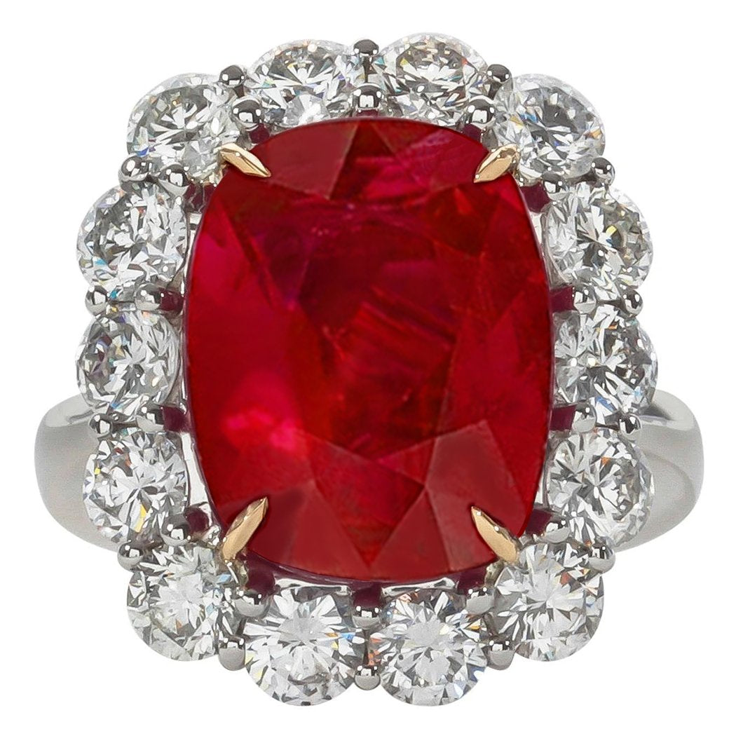 Cushion Ruby And Round Diamonds 7 Carats Anniversary Ring