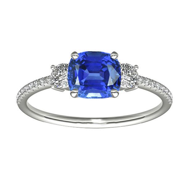 Cushion Sapphire Gemstone Ring 3 Stone Style Diamonds 3 Carats