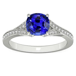Cushion Sapphire Gemstone Ring 3.50 Carats Split Shank Women's Jewelry