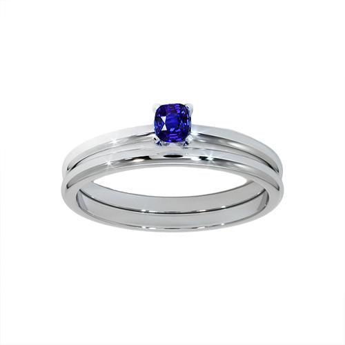 Cushion Solitaire Blue Sapphire Engagement Ring Set 1 Carat