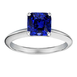 Cushion Solitaire Sapphire Ring 2.50 Carats White Gold Jewellery