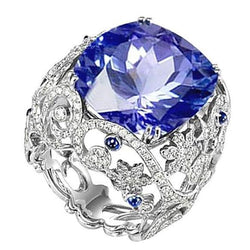 Cushion Sri Lanka Sapphire Diamonds White Gold 14K Ring 8.51 Ct