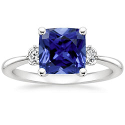 Cushion Sri Lankan Sapphire Natural Earth Mined Diamond 3 Stone Ring 2.75 Carats