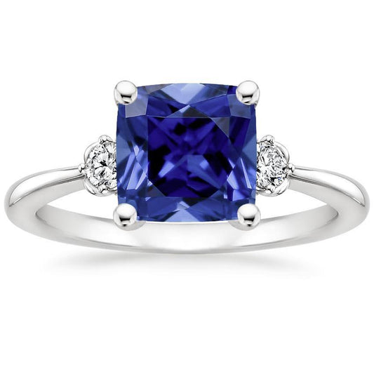 Cushion Sri Lankan Sapphire Diamond 3 Stone Ring 2.75 Carats