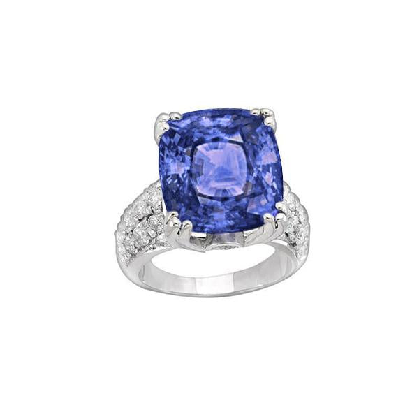 Cushion Tanzanite And Round Diamonds 7.50 Carat Fancy Ring New