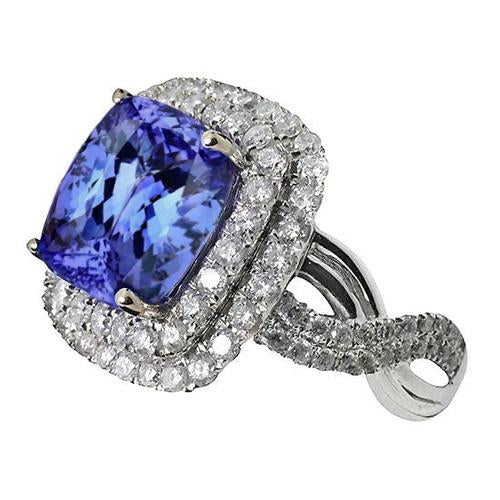 Cushion Tanzanite Diamonds Solitaire With Accents Fancy Ring 7 Carats