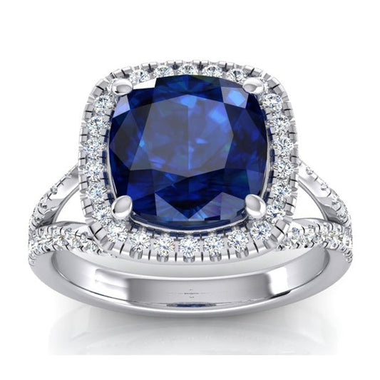 Cushion Tanzanite Halo Diamond Engagement Ring