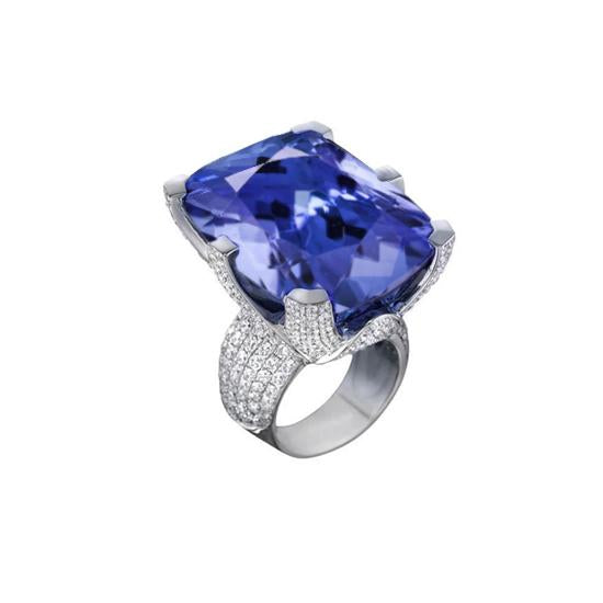 Cushion Tanzanite & Round Diamonds Gold 8.50 Carat Ring New