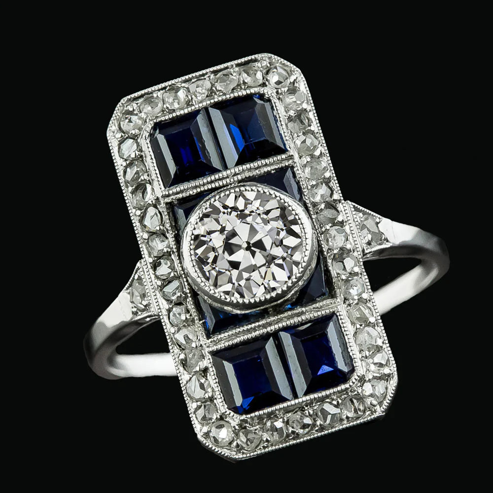 Custom Jewelry Old Miner Diamond Blue Sapphire Ring  