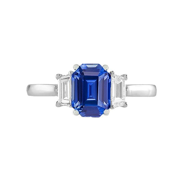 Diamond 3 Stone Emerald Ceylon Sapphire Ring 14K Gold 2 Carats