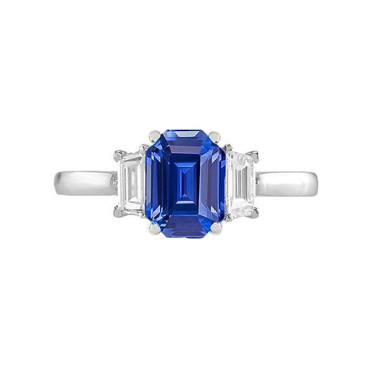Diamond 3 Stone Emerald Ceylon Sapphire Ring 14K Gold 2 Carats