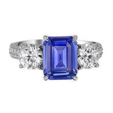 Diamond 3 Stone Emerald Srilanka Sapphire Ring Vintage Style 3 Carats