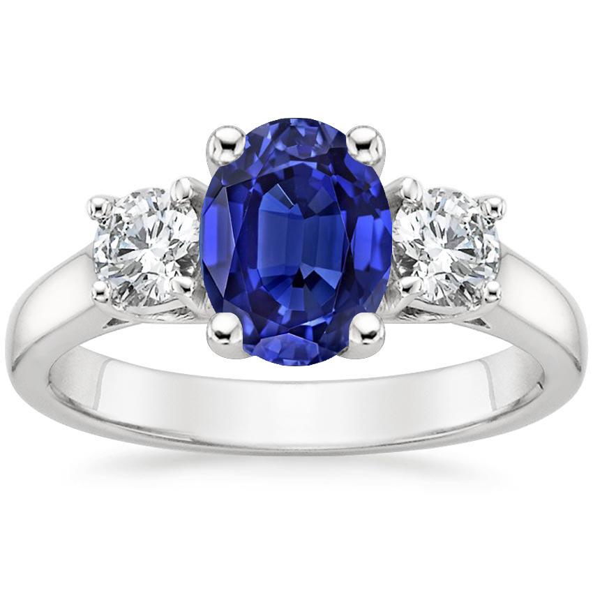 Diamond 3 Stone Engagement Ring Oval Blue Sapphire 2.50 Carats