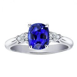 Natural Earth Mined Diamond 3 Stone Pear & Oval Blue Sapphire Ring 3 Carats Ladies Jewellery