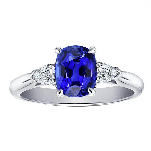 Diamond 3 Stone Pear & Oval Blue Sapphire Ring 3 Carats Ladies Jewelry