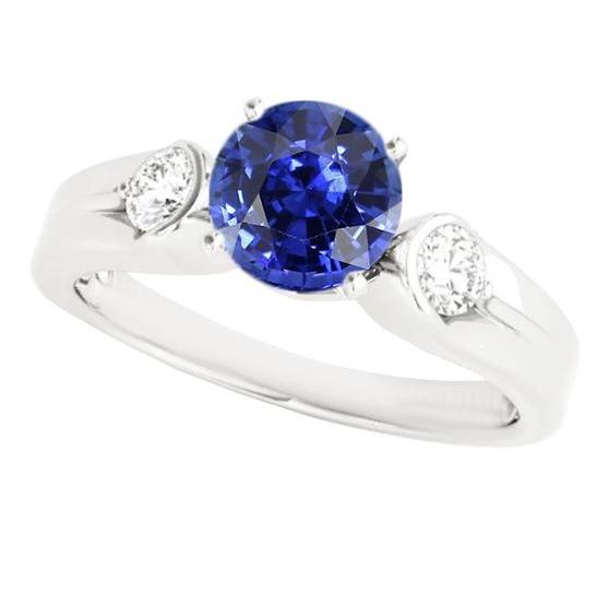 Diamond 3 Stone Ring Sri Lankan Sapphire Round Cut 2.50 Carats