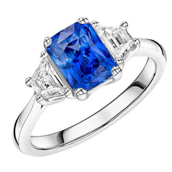 Diamond 3 Stone Sapphire Ring Trapezoid Stones Tapered Shank 3 Carats