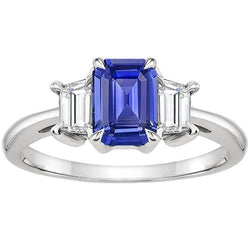 Natural Earth Mined Diamond 3 Stones Ring Emerald Ceylon Sapphire & 3.50 Carats
