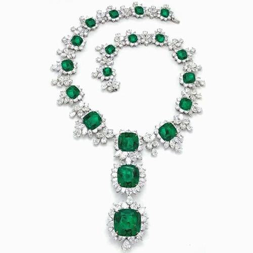 Diamond And Green Emerald 209.68 Carats Necklace Bridal Jewelry