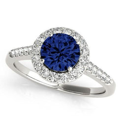 Diamond And Sri Lanka Blue Sapphire Wedding Ring 2.60 Ct White Gold