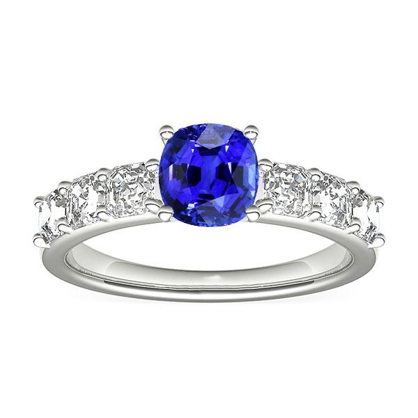 Diamond Anniversary Cushion Ceylon Sapphire Ring 2.50 Carats