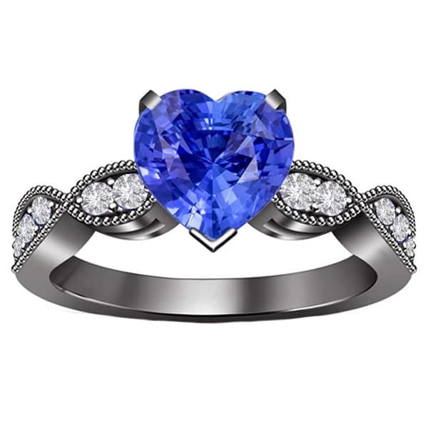 Diamond Anniversary Heart Blue Sapphire Ring 3 Carats Twisted Style