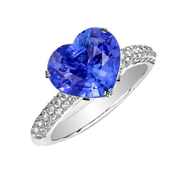 Diamond Anniversary Heart Ceylon Sapphire Gemstone Ring 4.50 Carats