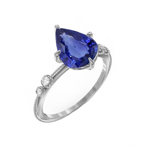 Diamond Anniversary Pear Ceylon Sapphire Ring 5 Stone 2.50 Carats