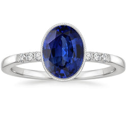 Natural Earth Mined Diamond Anniversary Ring Bezel Set Ceylon Sapphire 3.50 Carats