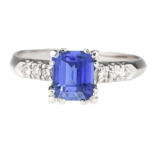 Diamond Anniversary Ring Emerald Light Blue Sapphire 3 Carats
