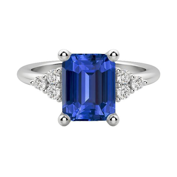 Diamond Anniversary Ring Emerald Shaped Blue Sapphire 3.50 Carats