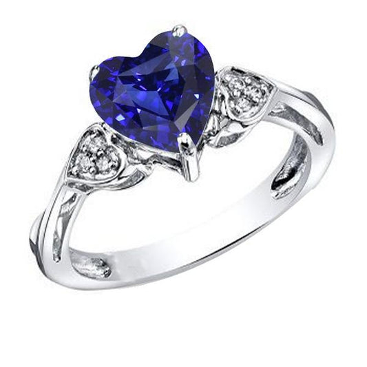 Diamond Anniversary Ring Heart Ceylon Sapphire 2.50 Carats White Gold