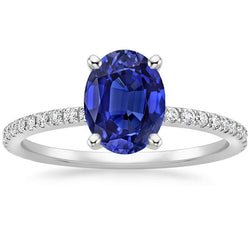 Natural Earth Mined Diamond Anniversary Ring Oval Blue Sapphire With Accents 5 Carats