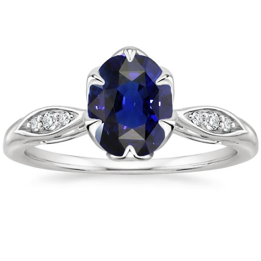 Diamond Anniversary Ring Oval Sri Lankan Sapphire 3.50 Carats Pave Set