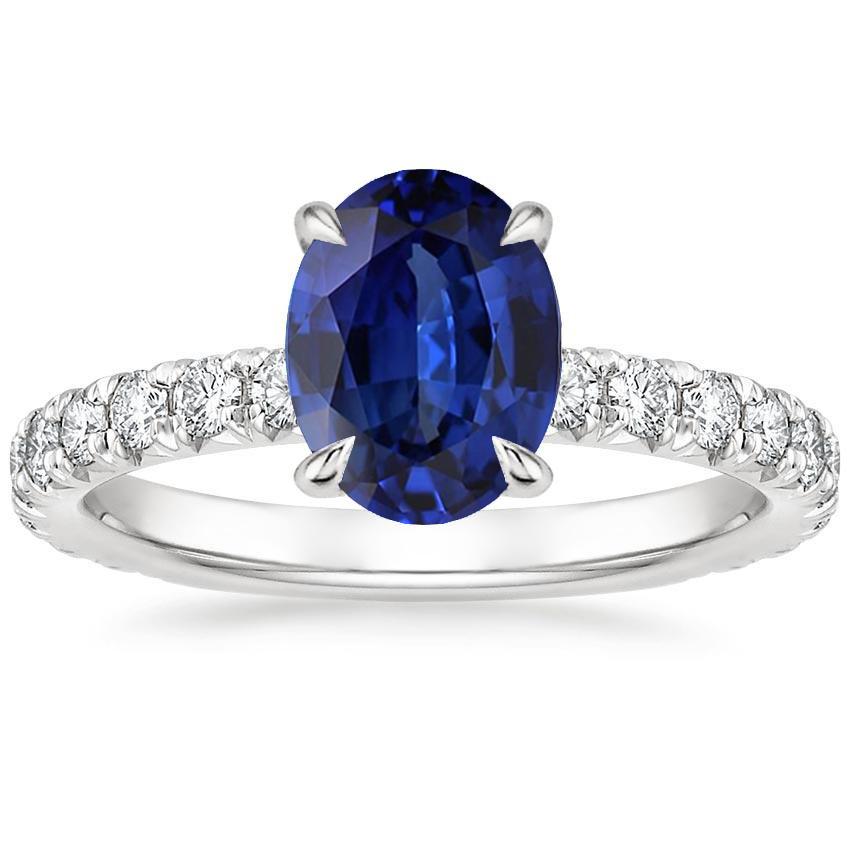 Diamond Anniversary Ring Solitaire Blue Sapphire With Accents 4 Carats