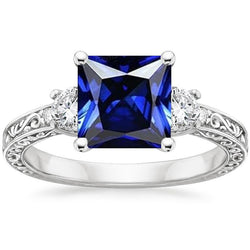 Natural Earth Mined Diamond Anniversary Ring Vintage Style Ceylon Blue Sapphire 5.25 Carat